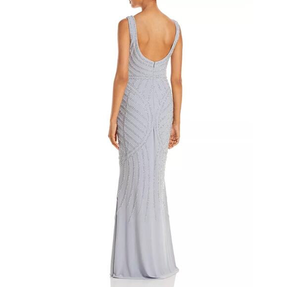 AQUA FORMAL Women's Embellished Column Gown Size 8 Silver Sleeveless NWT FLAW - Picture 4 of 16